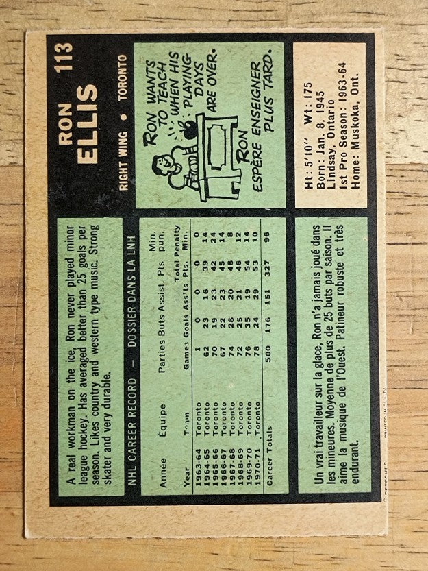 1971-72 O-Pee-Chee #113 Ron Ellis (VGEX)