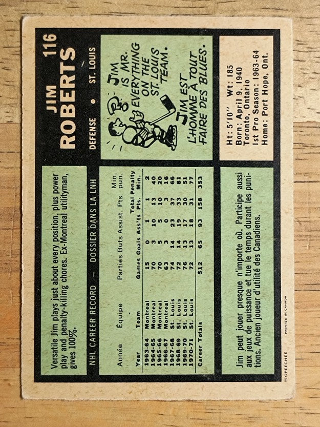 1971-72 O-Pee-Chee #116 Jim Roberts (VGEX)