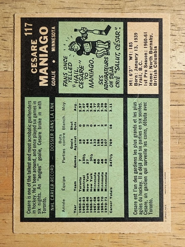1971-72 O-Pee-Chee #117 Cesare Maniago (VG)