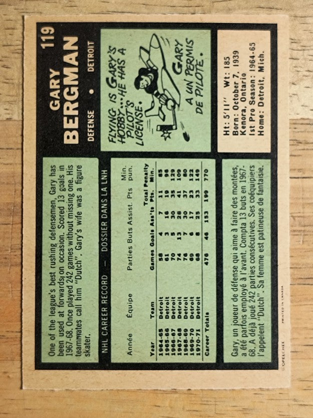 1971-72 O-Pee-Chee #119 Gary Bergman (EXMT)