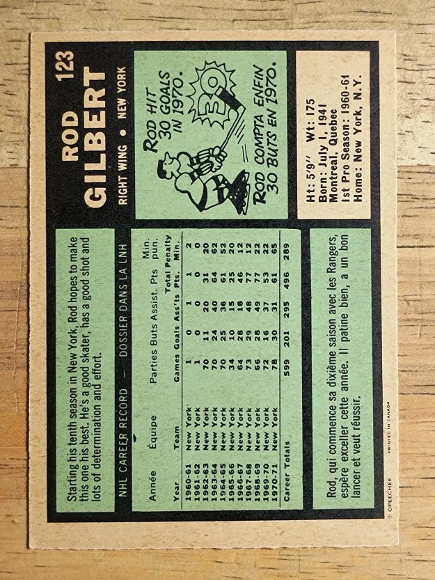 1971-72 O-Pee-Chee #123 Rod Gilbert (NM)