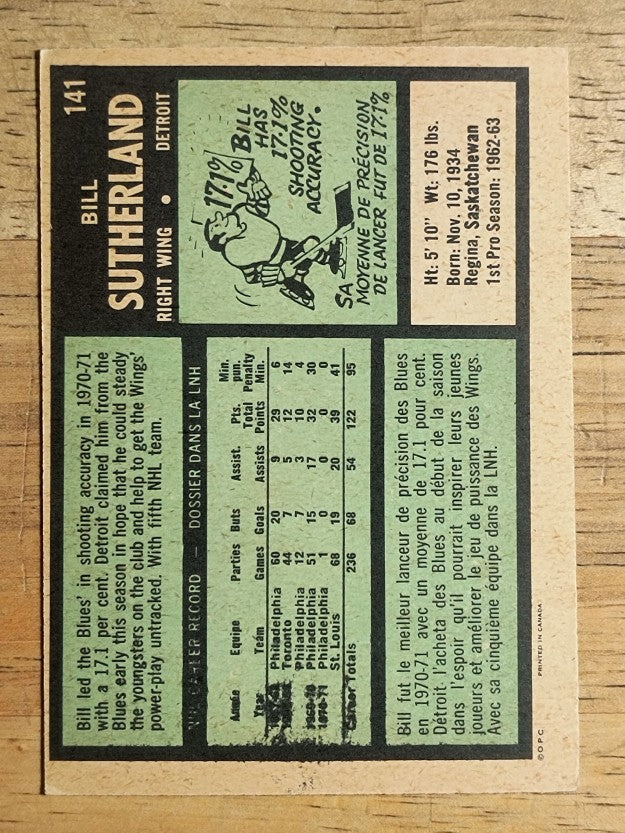 1971-72 O-Pee-Chee #141 Bill Sutherland (EX)