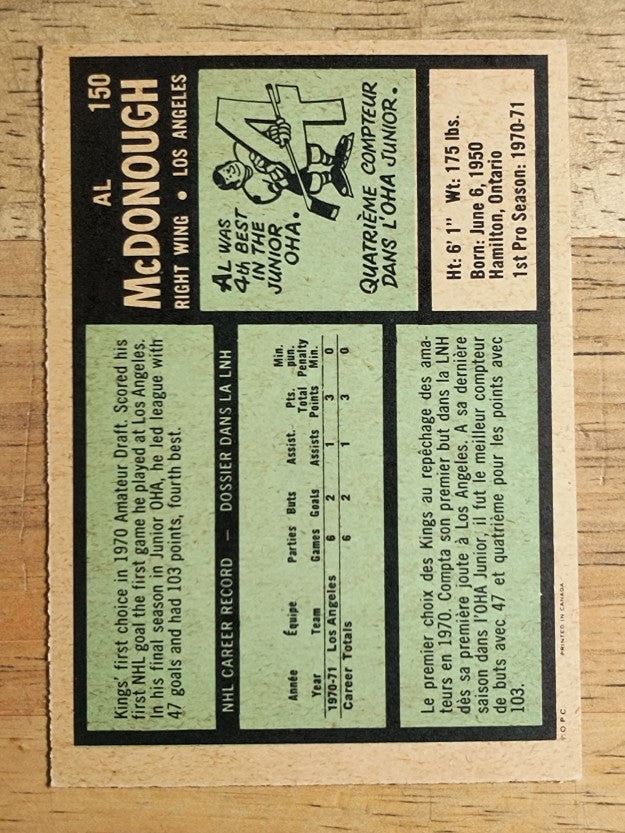 1971-72 O-Pee-Chee #150 Al McDonough RC (NM)
