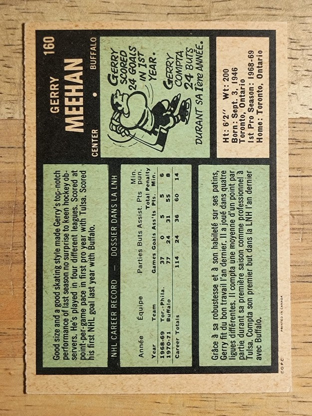 1971-72 O-Pee-Chee #160 Gerry Meehan (EXMT)