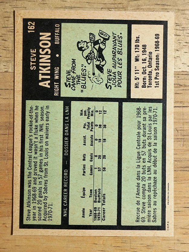 1971-72 O-Pee-Chee #162 Steve Atkinson RC (EXMT)