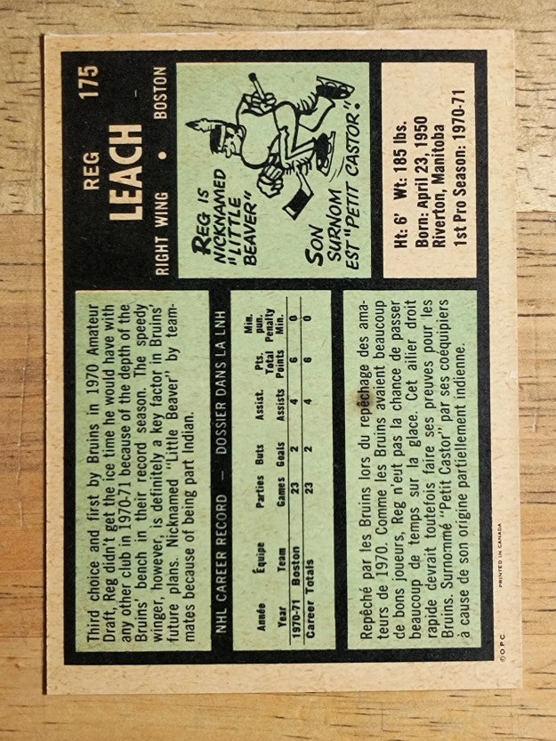 1971-72 O-Pee-Chee #175 Reggie Leach RC (EXMT)