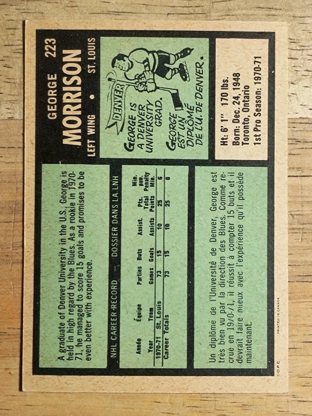 1971-72 O-Pee-Chee #223 George Morrison RC (NM)