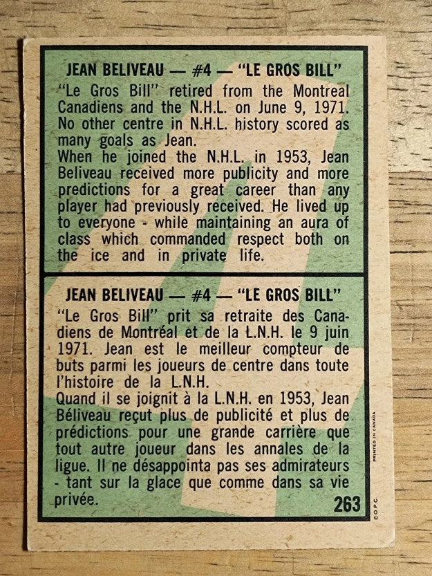 1971-72 O-Pee-Chee #263 Jean Beliveau Retires (EX)