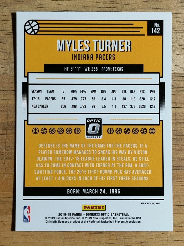 2018-19 Donruss Optic Blue Velocity #142 Myles Turner