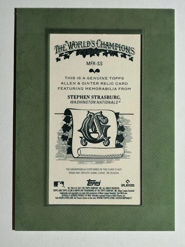 2021 Topps Allen and Ginter Mini Framed Relics #MFRSS Stephen Strasburg