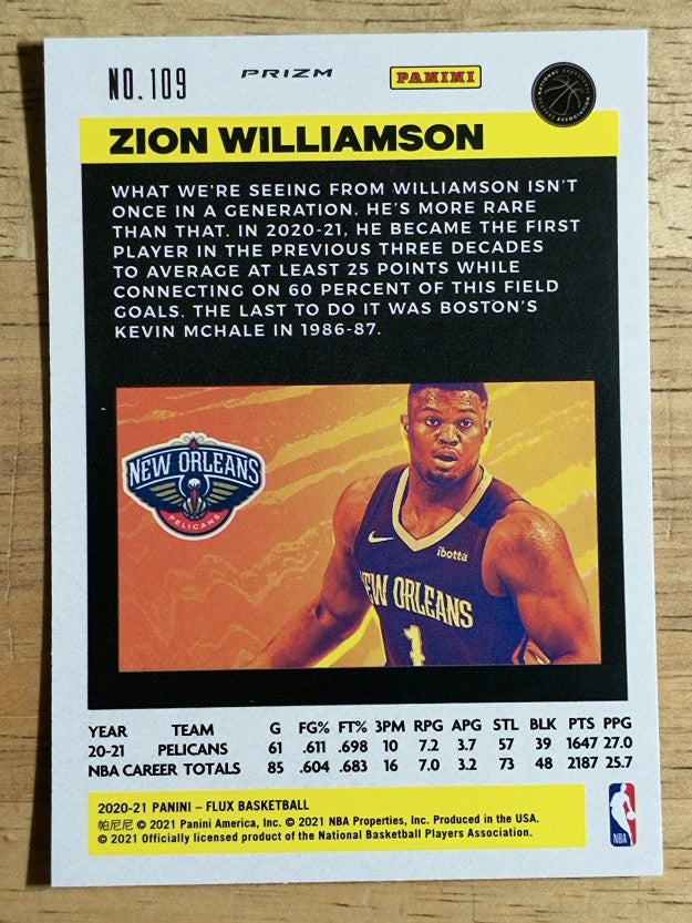 2020-21 Panini Flux Factory Pulsar #109 Zion Williamson