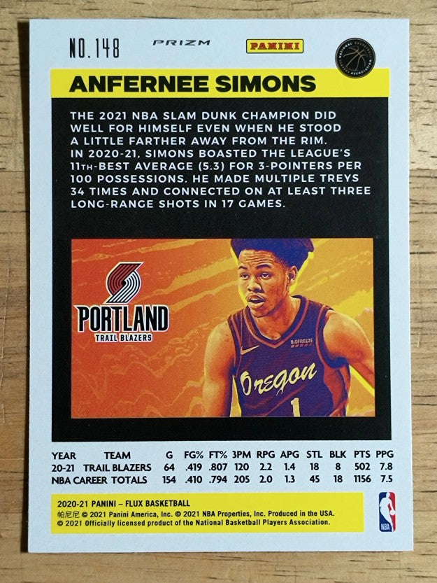 2020-21 Panini Flux Factory Pulsar #148 Anfernee Simons