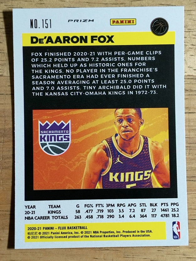 2020-21 Panini Flux Factory Pulsar #151 De'Aaron Fox