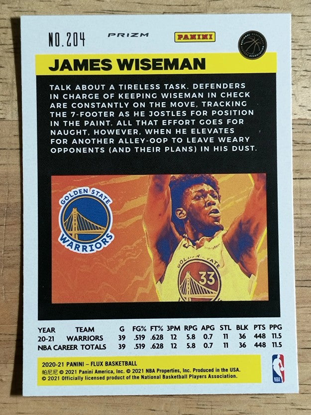 2020-21 Panini Flux Factory Pulsar #204 James Wiseman