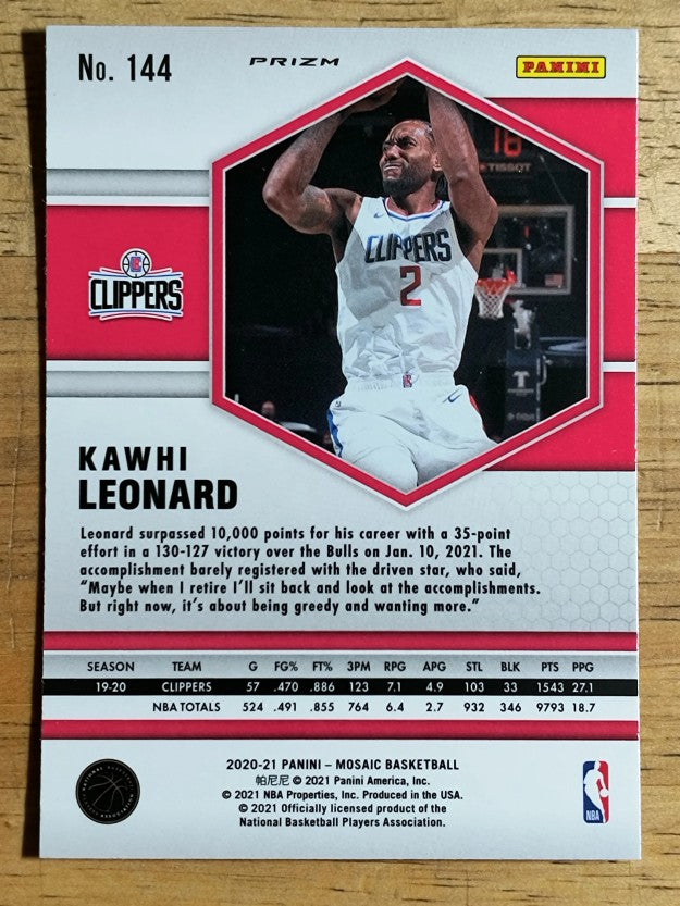 2020-21 Panini Mosaic Mosaic Reactive Red #144 Kawhi Leonard