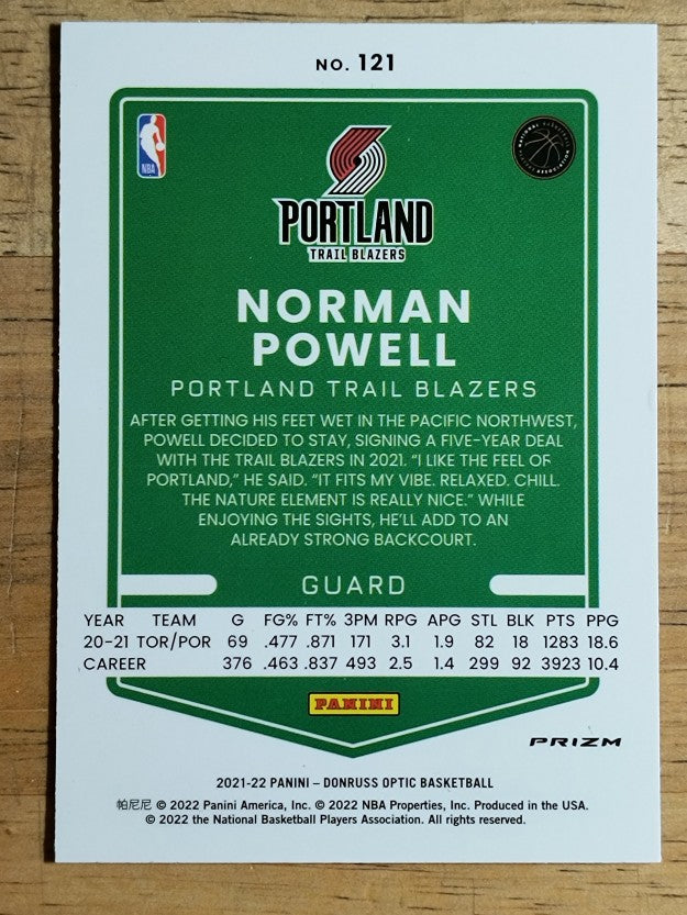2021-22 Donruss Optic Blue Velocity #121 Norman Powell