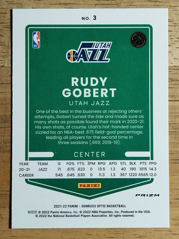 2021-22 Donruss Optic Red Wave #3 Rudy Gobert