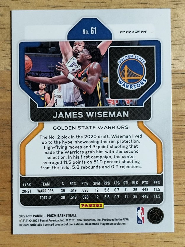 2021-22 Panini Prizm Prizms Red White and Blue #61 James Wiseman