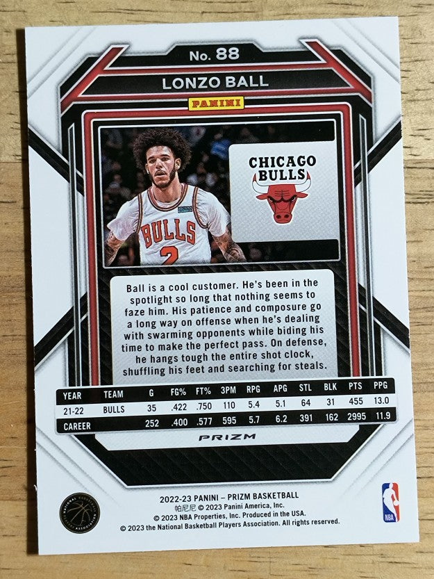 2022-23 Panini Prizm Prizms Red Ice #88 Lonzo Ball
