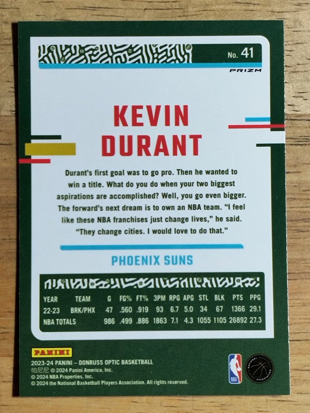 2023-24 Donruss Optic Hyper Pink #41 Kevin Durant
