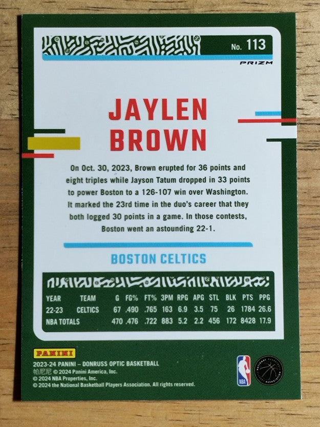 2023-24 Donruss Optic Hyper Pink #113 Jaylen Brown