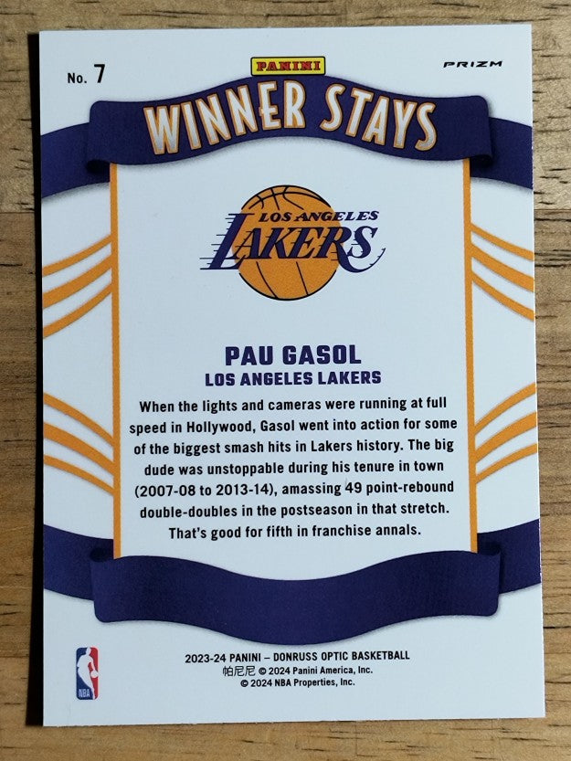 2023-24 Donruss Optic Winner Stays Purple #7 Pau Gasol
