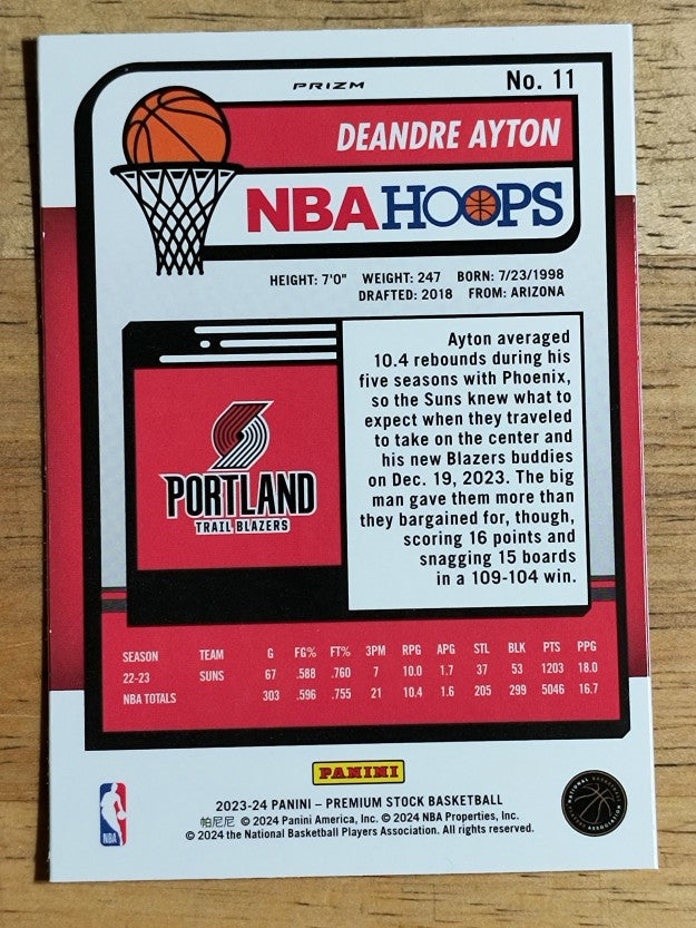 2023-24 Hoops Premium Stock Ice Prizm #11 Deandre Ayton