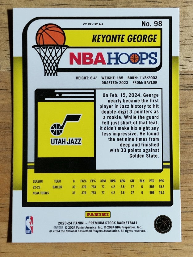 2023-24 Hoops Premium Stock Ice Prizm #98 Keyonte George