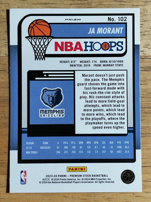 2023-24 Hoops Premium Stock Ice Prizm #102 Ja Morant