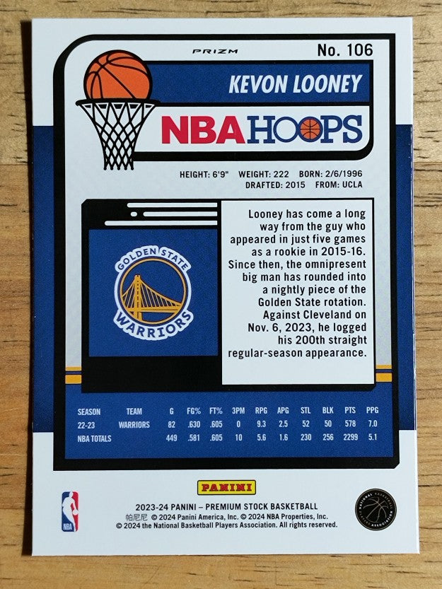 2023-24 Hoops Premium Stock Ice Prizm #106 Kevon Looney