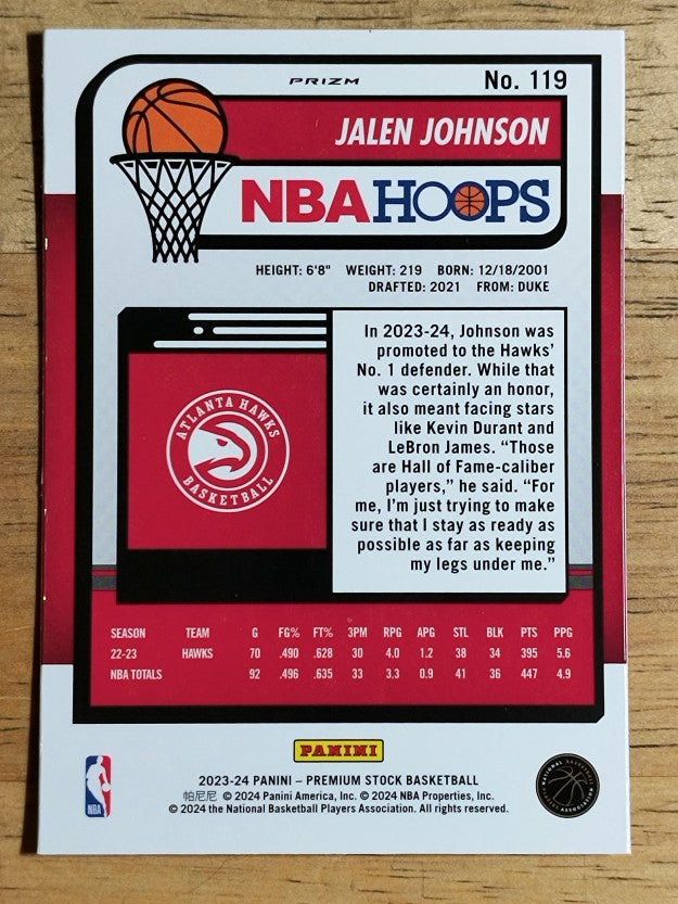 2023-24 Hoops Premium Stock Ice Prizm #119 Jalen Johnson