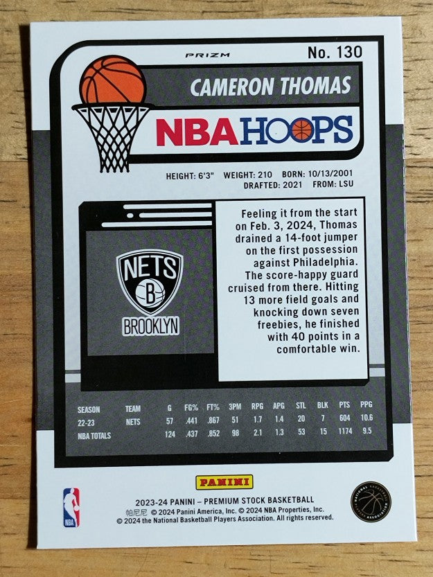 2023-24 Hoops Premium Stock Ice Prizm #130 Cameron Thomas
