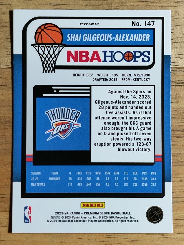 2023-24 Hoops Premium Stock Ice Prizm #147 Shai Gilgeous-Alexander
