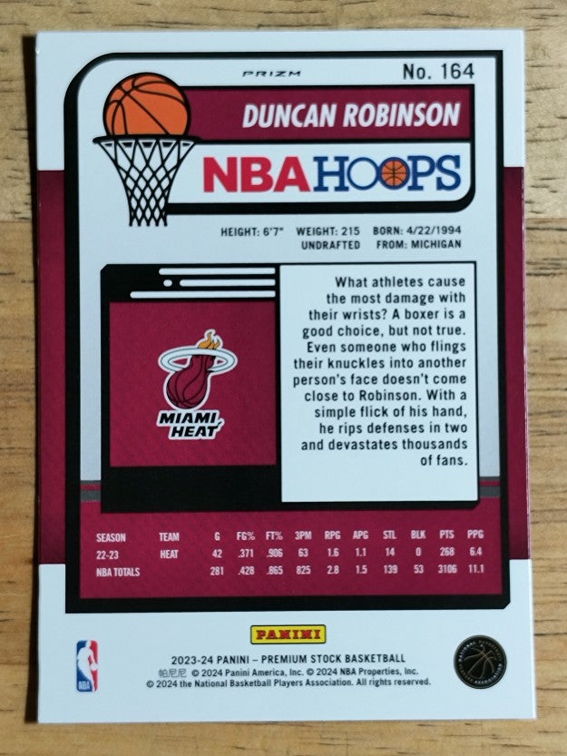 2023-24 Hoops Premium Stock Ice Prizm #164 Duncan Robinson
