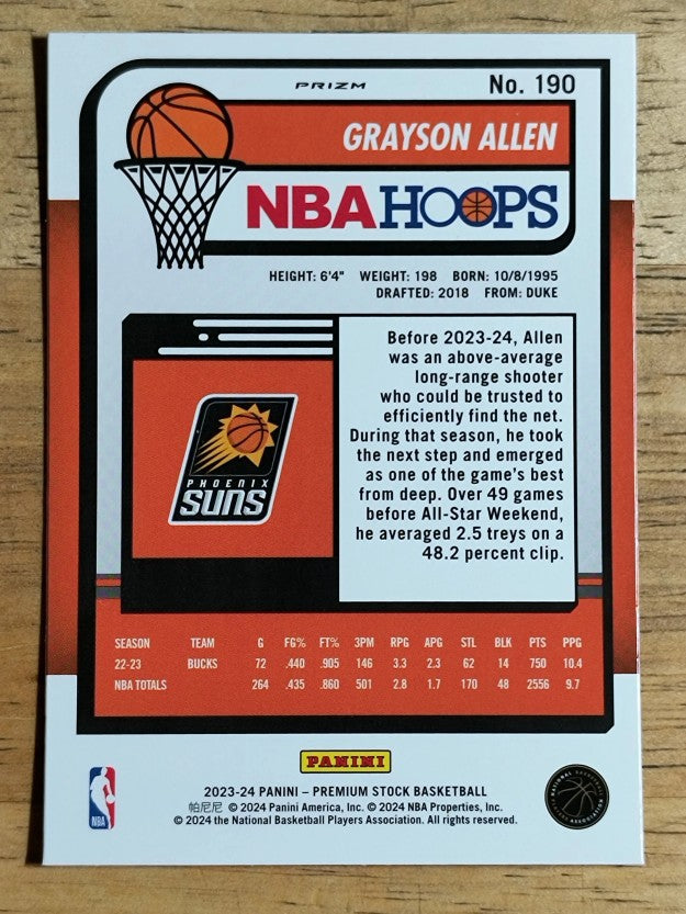 2023-24 Hoops Premium Stock Ice Prizm #190 Grayson Allen