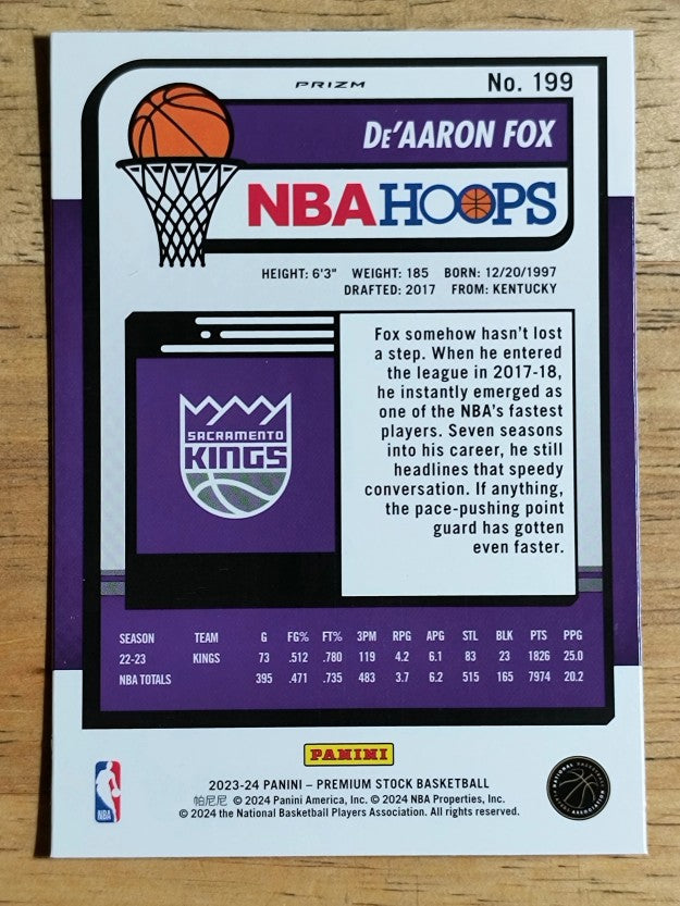 2023-24 Hoops Premium Stock Ice Prizm #199 De'Aaron Fox