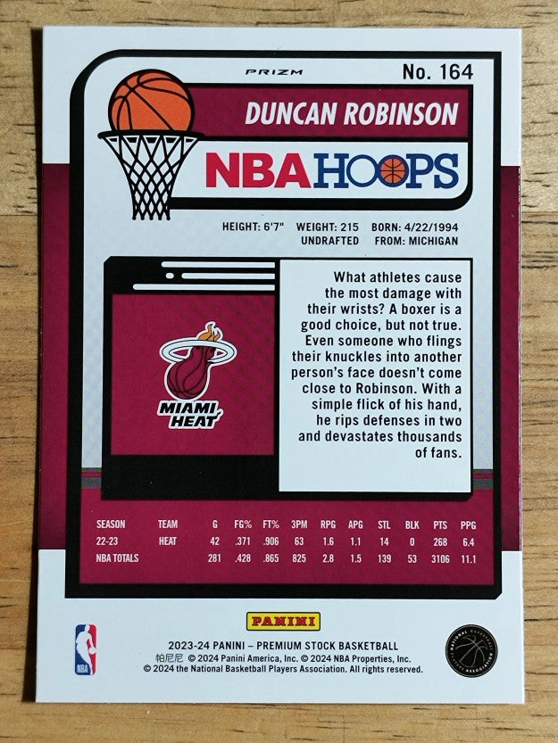 2023-24 Hoops Premium Stock Silver Prizm #164 Duncan Robinson