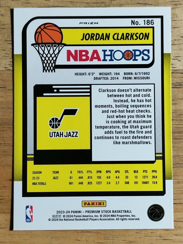2023-24 Hoops Premium Stock Silver Prizm #186 Jordan Clarkson