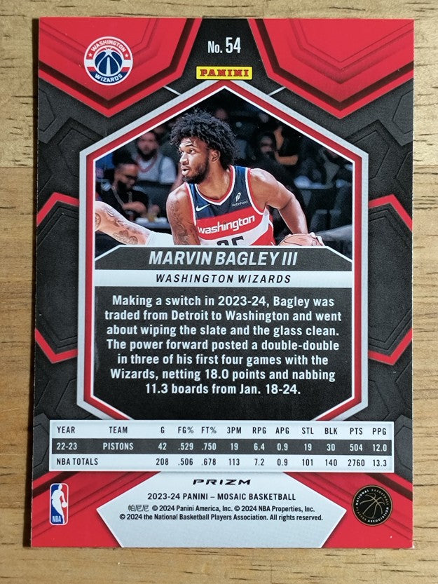 2023-24 Panini Mosaic Mosaic Reactive Yellow #54 Marvin Bagley III