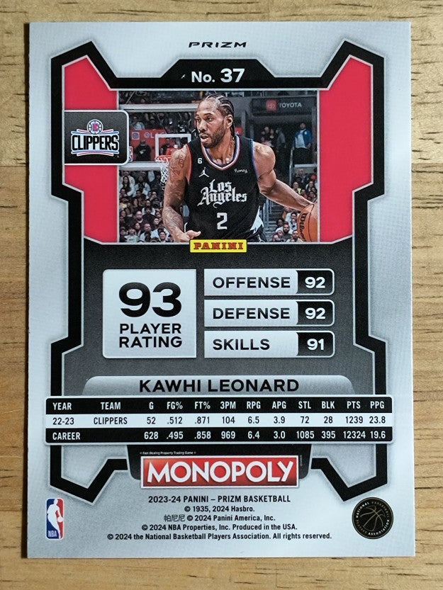 2023-24 Panini Prizm Monopoly Purple #37 Kawhi Leonard