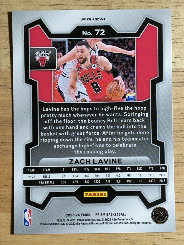 2023-24 Panini Prizm Prizms Ice #72 Zach LaVine