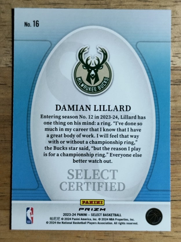 2023-24 Select Select Certified Green Prizms #16 Damian Lillard