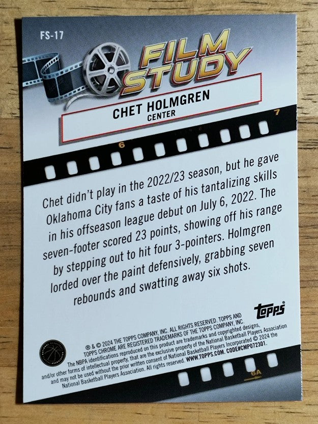 2023-24 Topps Chrome Film Study #FS17 Chet Holmgren