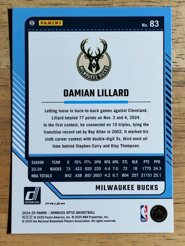 2024-25 Donruss Optic Green Seismic #83 Damian Lillard