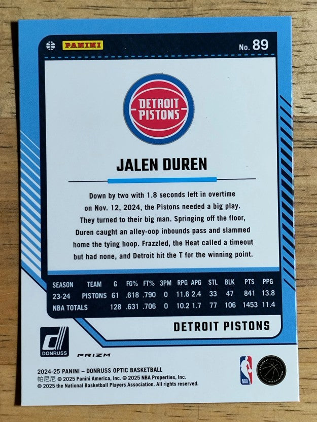 2024-25 Donruss Optic Green Seismic #89 Jalen Duren