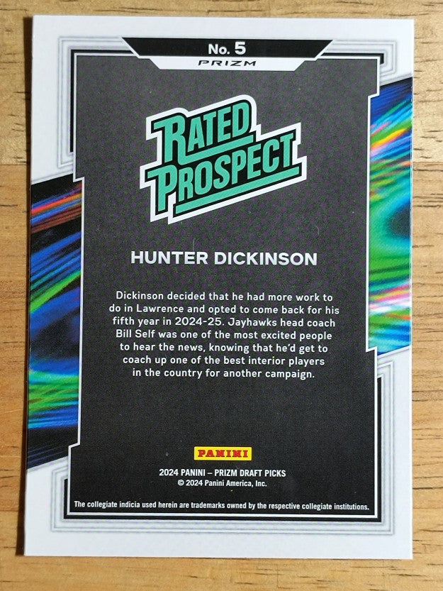 2024-25 Prizm Draft Picks Rated Prospect Prizms Purple Wave #5 Hunter Dickinson