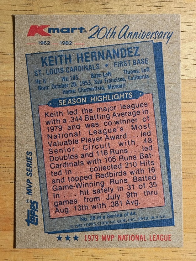 1982 K-Mart #36 Keith Hernandez: 79NL