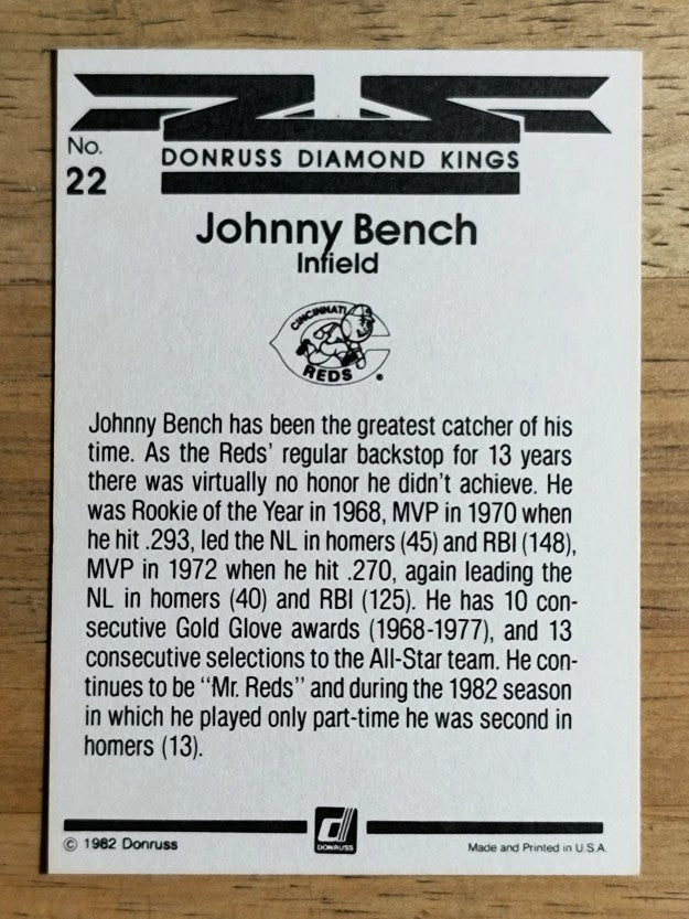 1983 Donruss #22 Johnny Bench DK
