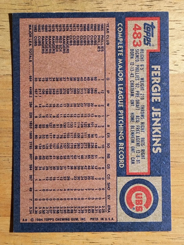 1984 Topps #483 Fergie Jenkins