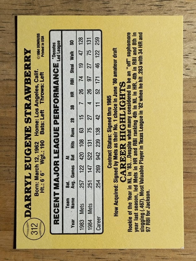 1985 Donruss #312 Darryl Strawberry